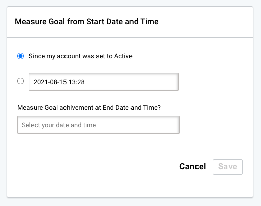 Conversion goal start an end date Landing page conversion goals. Set start and end date for the goal