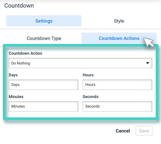 Landing page countdown actions Countdown actions for landing page