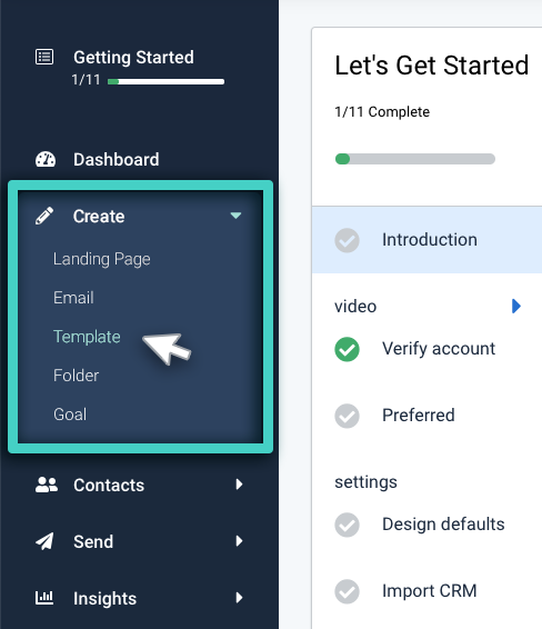 How to create email trigger template, create menu. Template is highlighted