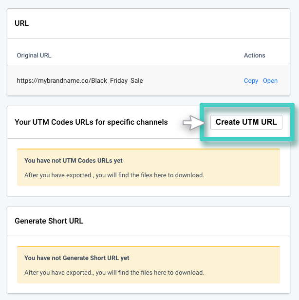 Landing page UTM codes Landing page UTM codes. the create UTM url button is highlighted