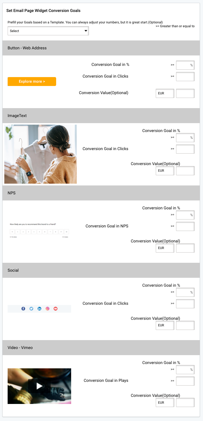 Email campaign goals, set email goals. Set email page widget conversion goals
