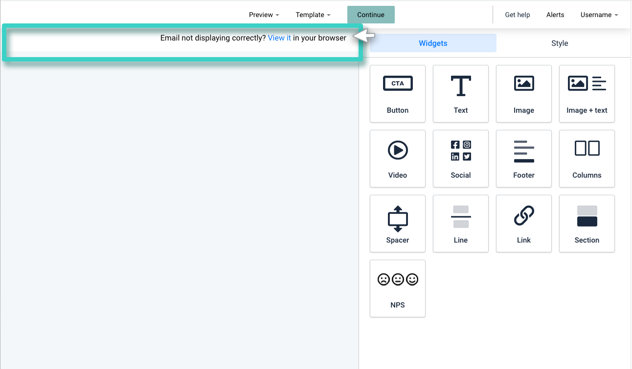 Email creator, link widget. Email not displaying correctly link added
