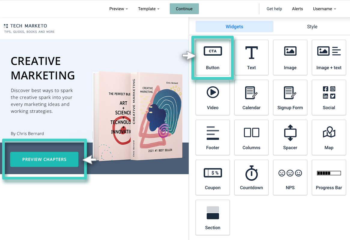 Landing page builders button widget