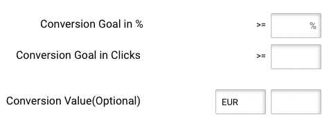 Landing page conversion goalrate or clicks Landing page conversion goals. Enter goals in percentages or in clicks