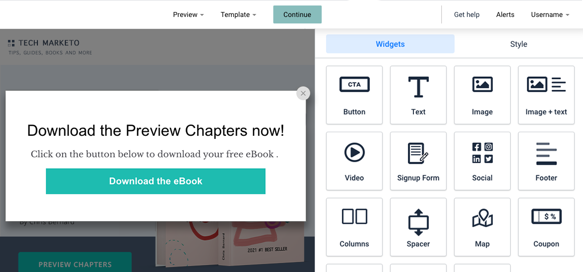 Landing page click action for button. Download now button