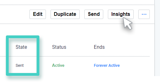 Landing page creations, landing page insights button is highlighted