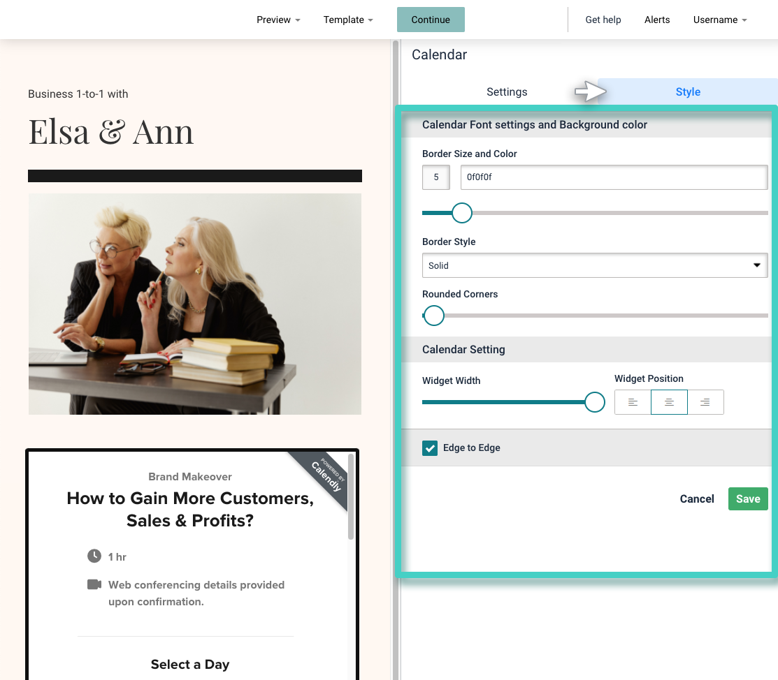 Landing page calendar widget styling