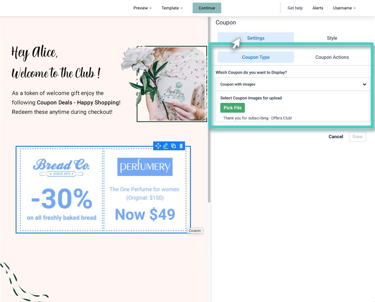 Coupon upload and settings for landing page coupon validity
