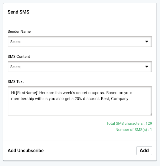 SMS campaign sending. Name and describe the SMS