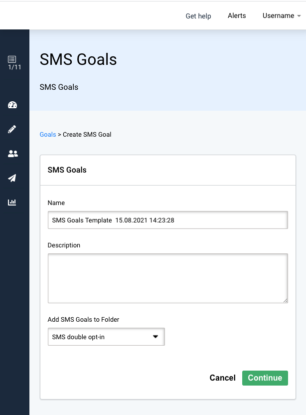 Creating campaign goal template. Name and describe your template