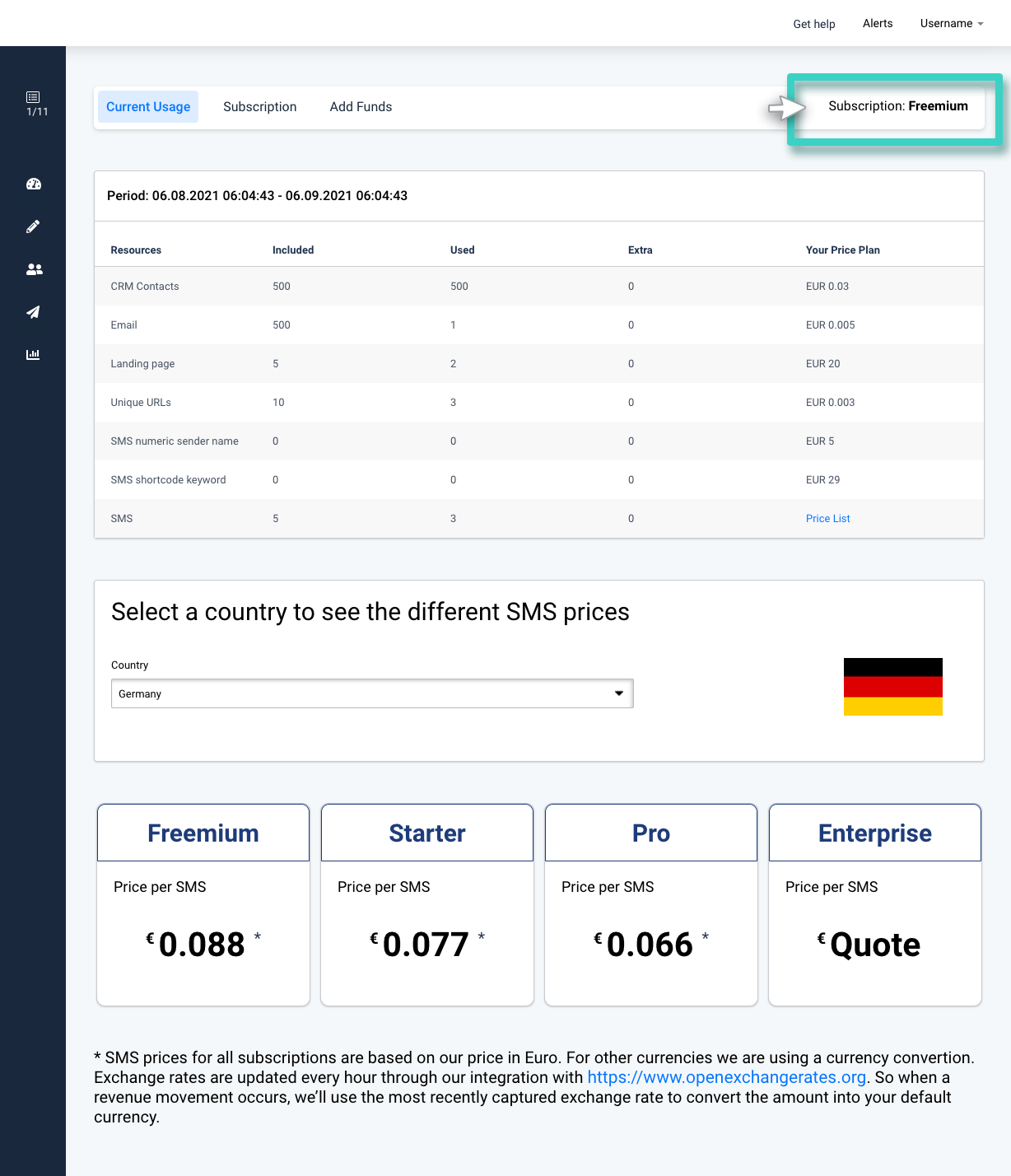 The billing section. Billing section overview. The subscription plan is highlighted