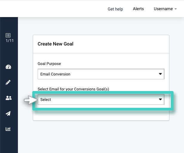 Select email for your email conversion goals