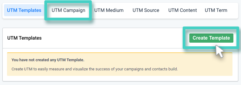 Create template button Create UTM template. The create template button is highlighted