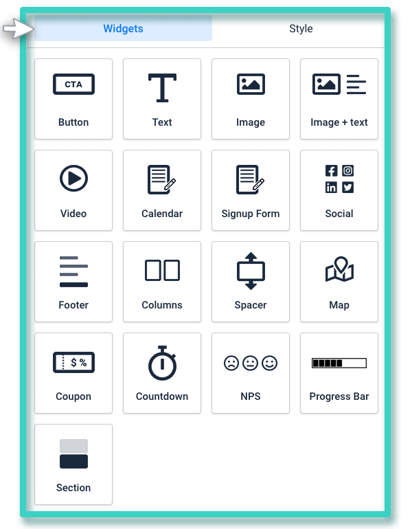 The landing page builder different widgets