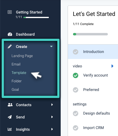 How to create SMS trigger template, create menu. Template is highlighted