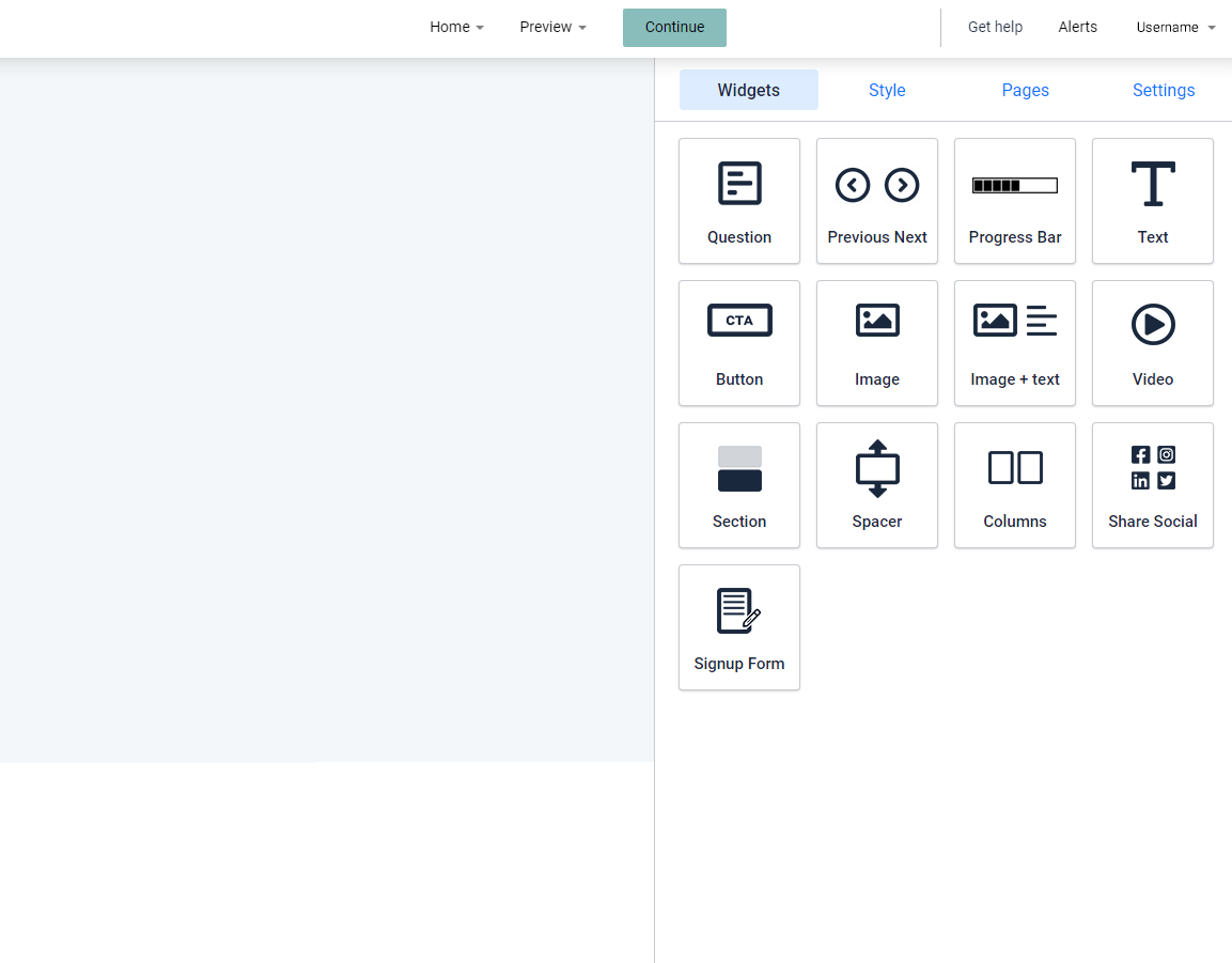Survey Builder Area Survey creation. Survey Builder Area is visible