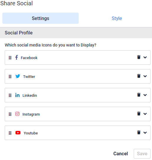 Survey Social media icons highlighted. Facebook, twitter, linkedin, instagram and youtube icons