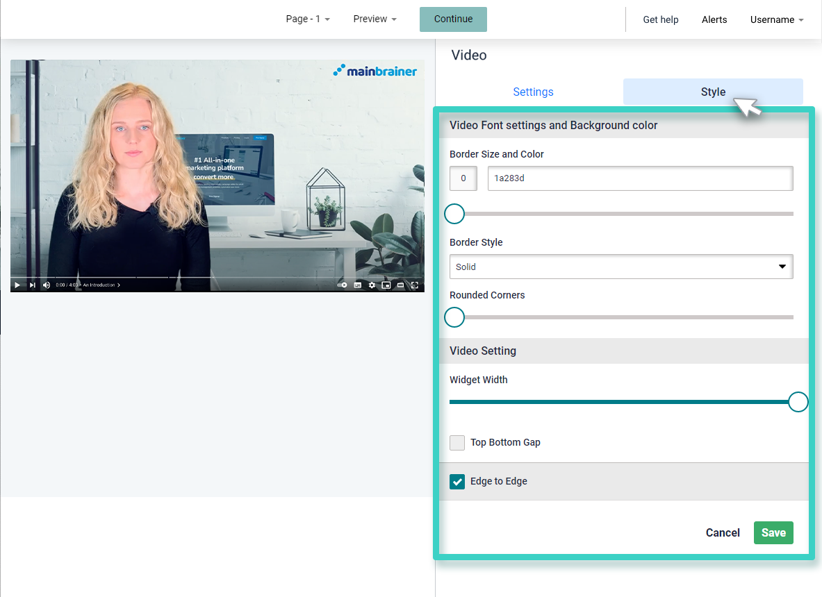 Survey video widget. Video caption style is highlighted