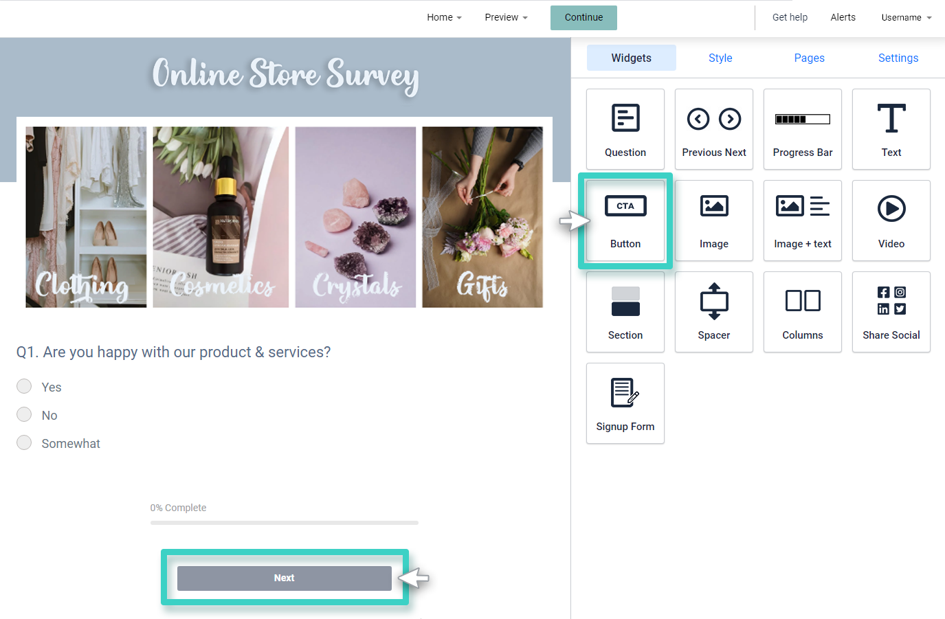 Survey button widget Survey builders button widget