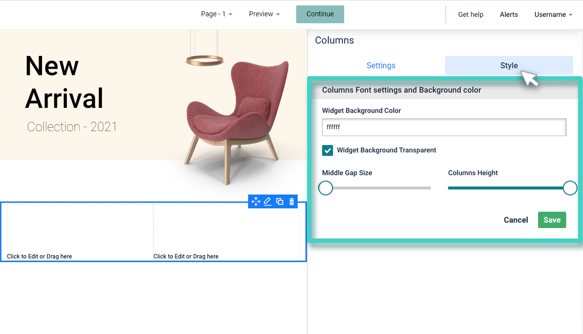 Survey multiple column widget background color and layout settings