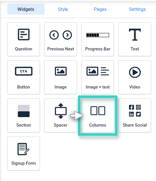 Survey column widget setting