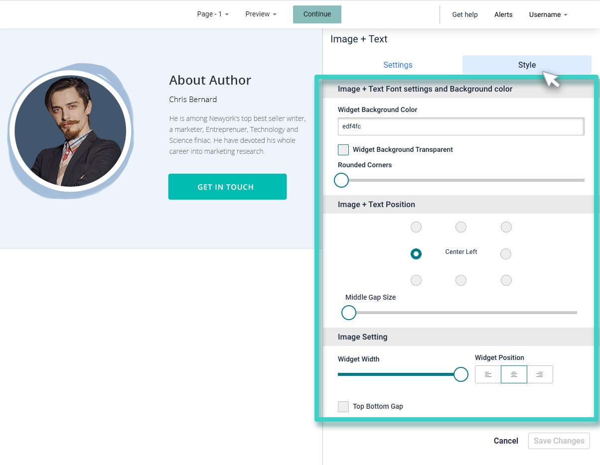 Survey image and text widget. The style tab is highlighted