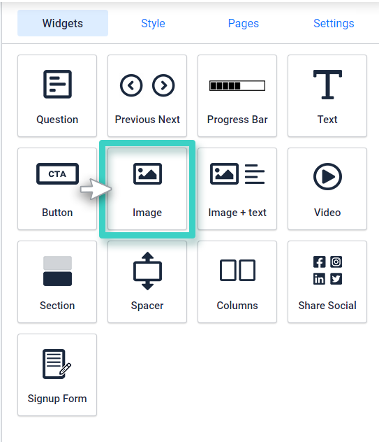 Survey builder. The image widget is highlighted