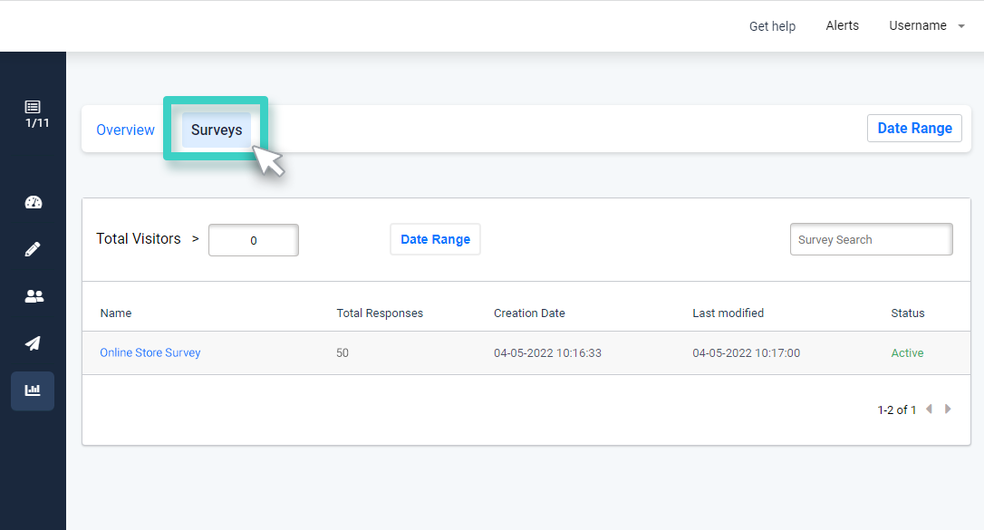 Survey insights KPIs overview. The survey tab is highlighted