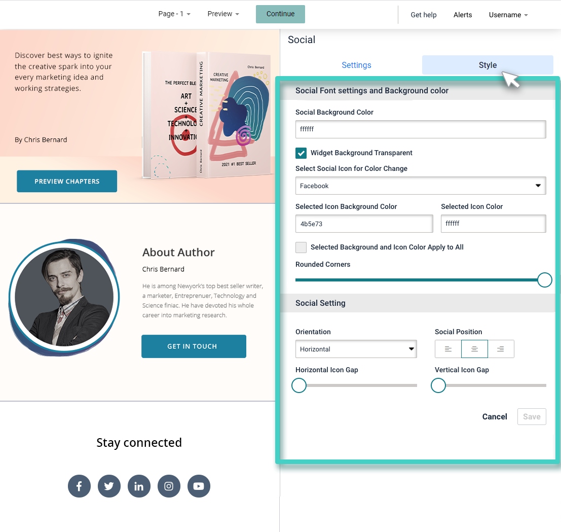 Survey social media media widget style settings