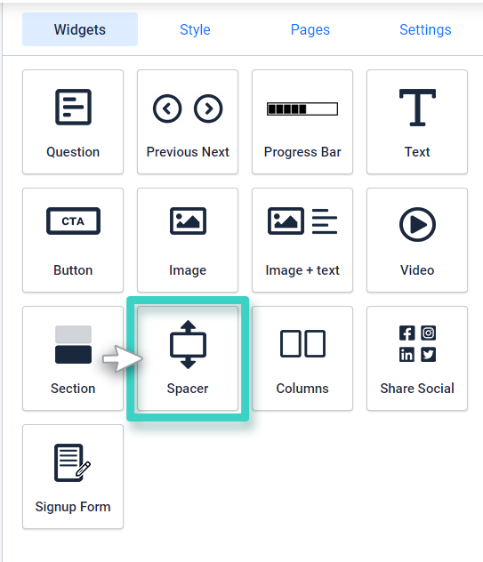 Survey builder drag and drop spacer widget
