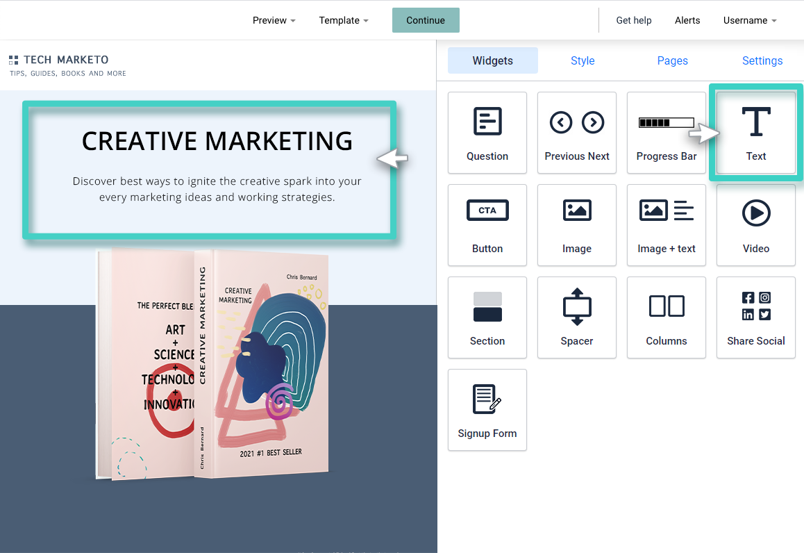 Survey text widget Survey builder drag and drop text widget