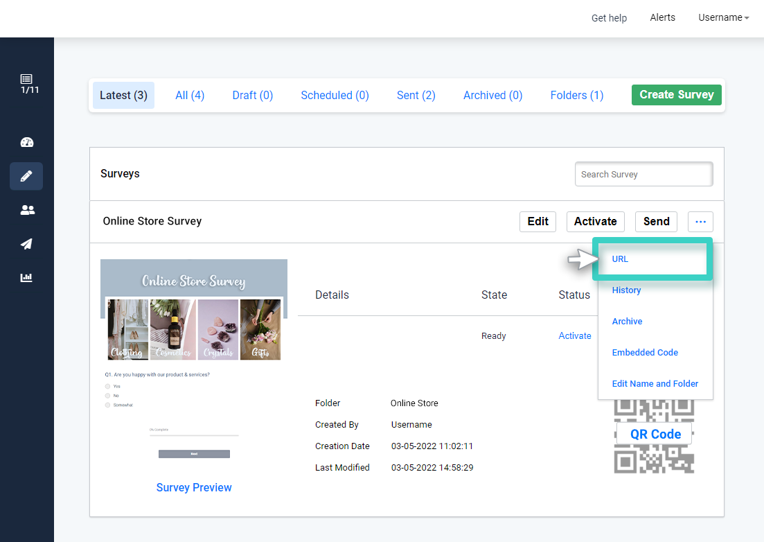 Survey manager, Survey URL