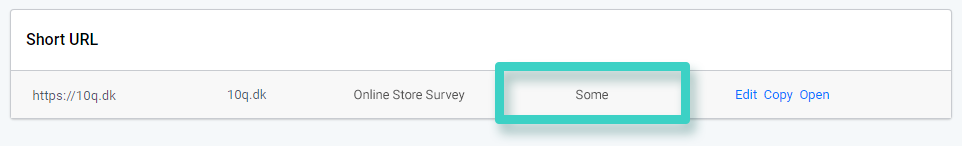 Survey UTM codes, short URL. The UTM name is highlighted